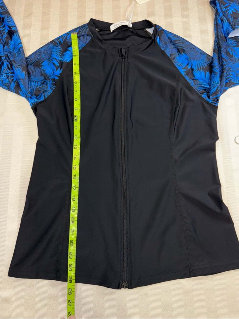 Jasambac Zip Front Rash Guard Swim Top Blue Palm Print XL NWT UPF Activewear - Picture 8 of 13